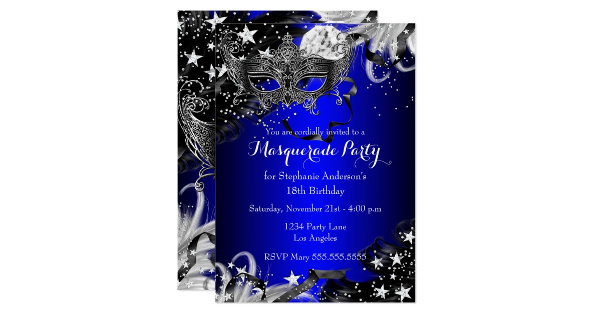 Blue Sparkle Magical Night Masquerade Party Invite Zazzle Ca