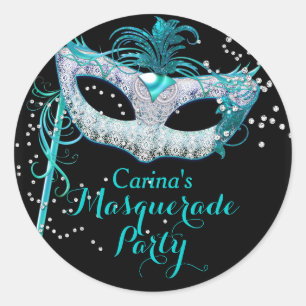 Blue Sparkle Masquerade Party Sticker