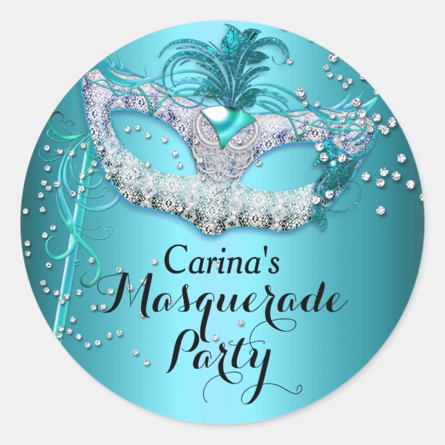 Blue Sparkle Masquerade Party Sticker (Front)
