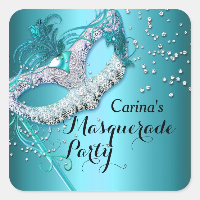 Blue Sparkle Masquerade Party Sticker (Front)