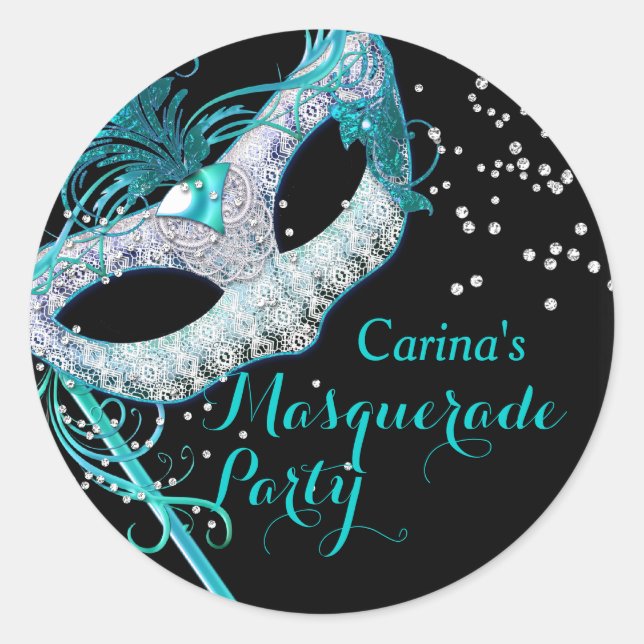 Blue Sparkle Masquerade Party Sticker (Front)
