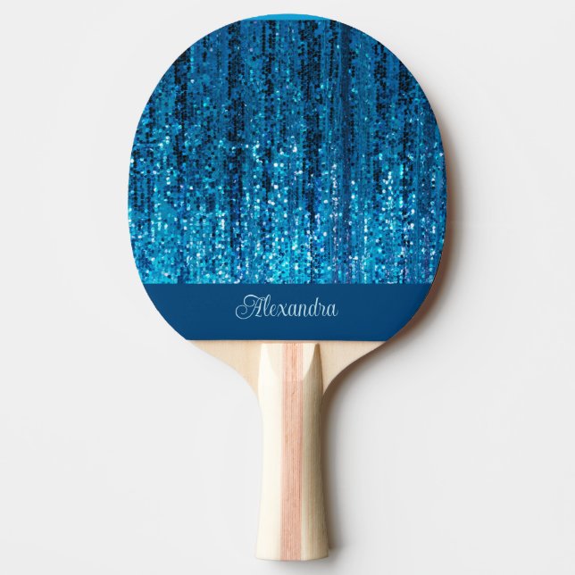 Blue Sparkle Personalized Ping Pong Paddle (Front)