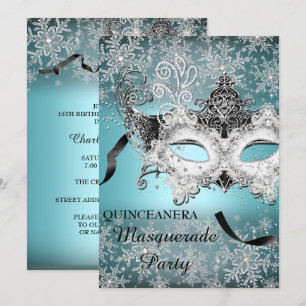 Blue Sparkle Snowflake Masquerade Quinceanera Invitation