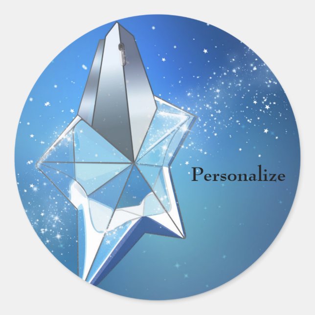 Blue Sparkle Star Perfume Bottle Glam Classic Round Sticker (Front)