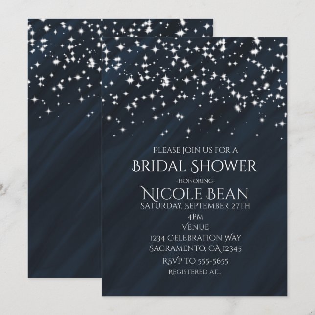 Blue & Sparkle Stars Elegant Glamour Invitations (Front/Back)