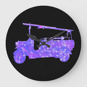 Blue Sparkle Vintage Fire Trucks, Large Clock