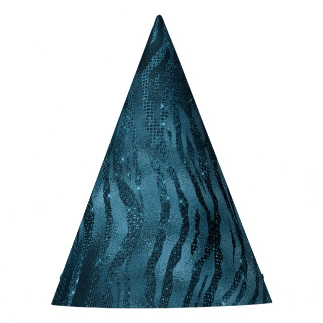 Blue Sparkle Zebra Print Party Hat (Front)
