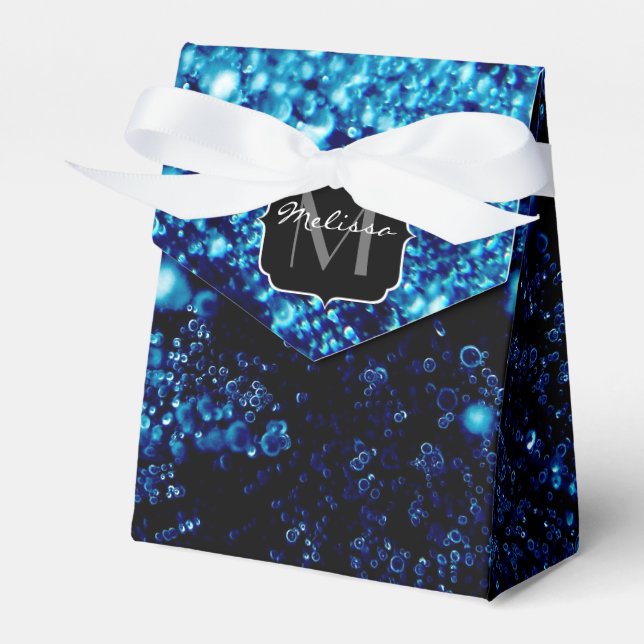 Blue sparkles Abstract Frozen bubbles Monogram Favor Box (Front Side)
