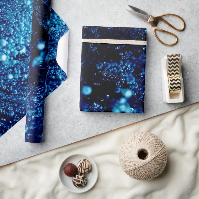 Blue sparkles Abstract Frozen bubbles Wrapping Paper (Crafts)
