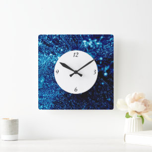 Blue sparkles Frozen ice bubbles with numbers Square Wall Clock