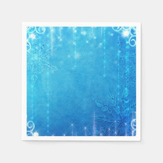 Blue Sparkling Frozen Ice Winter Bridal Shower Napkin (Front)