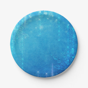 Blue Sparkling Frozen Ice Winter Bridal Shower Paper Plate