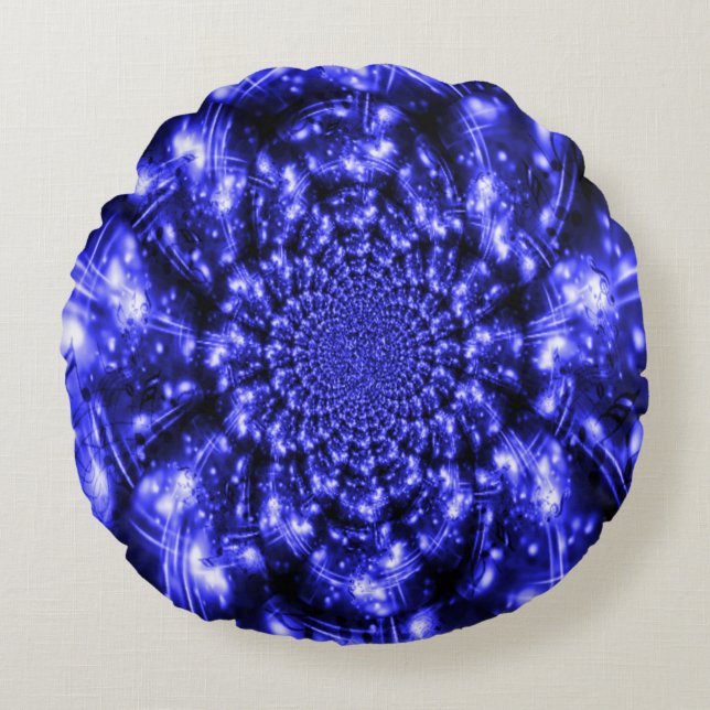 Blue Sparkling Lights Round Pillow (Front)