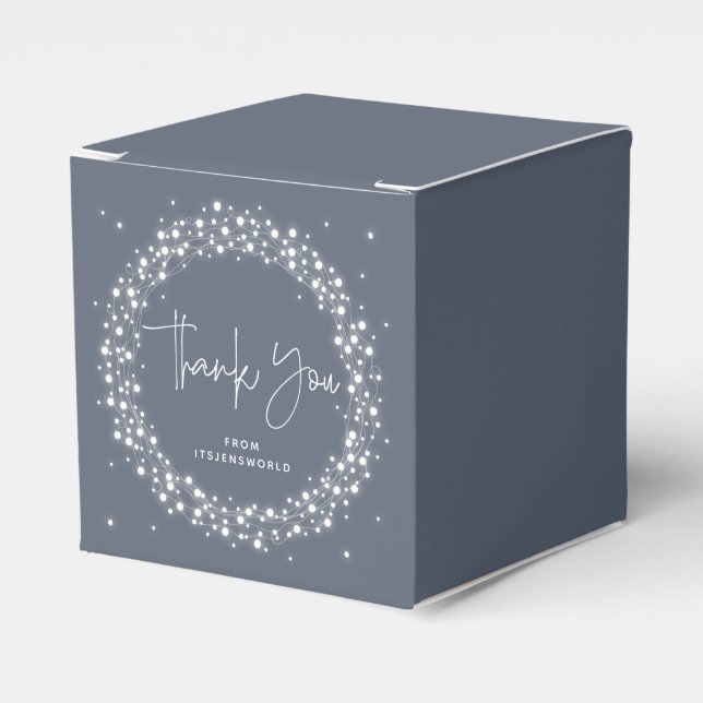 Blue Sparkling Lights Thank You Favor Box (Front Side)