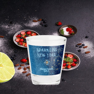Blue Sparkling New Year Glitter Stars Floral Party Shot Glass