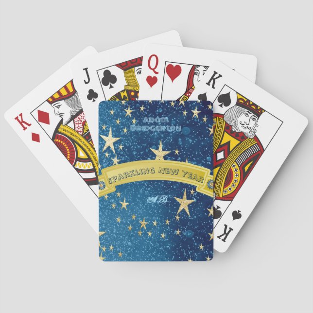 Blue Sparkling New Year Golden Dark Starry Night  Playing Cards (Back)