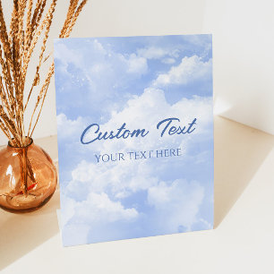Blue Sparkly Clouds Party Custom Text Pedestal Sign