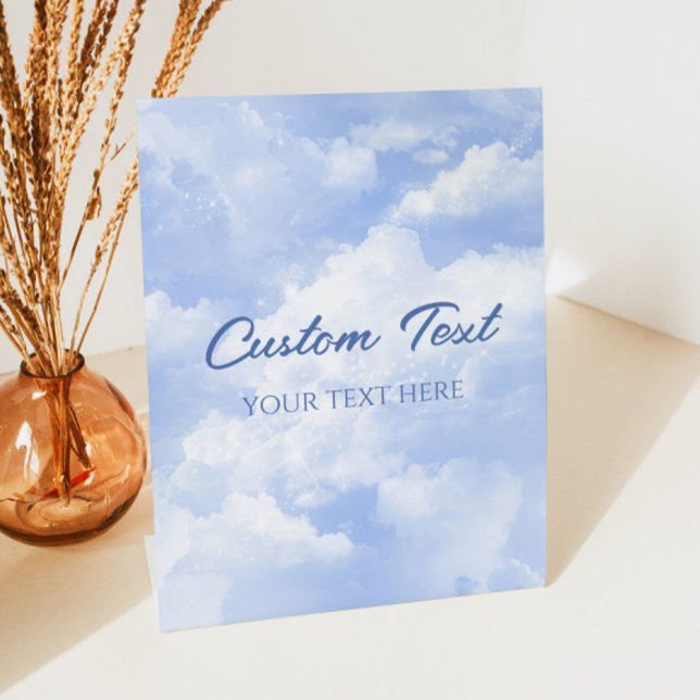 Blue Sparkly Clouds Party Custom Text Pedestal Sign (Creator Uploaded)