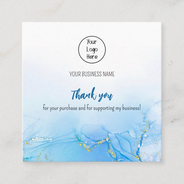 Blue sparkly gradient business card rate thank you (Front)