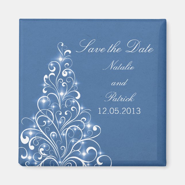 Blue Sparkly Holiday Tree Save the Date Magnet (Devant)