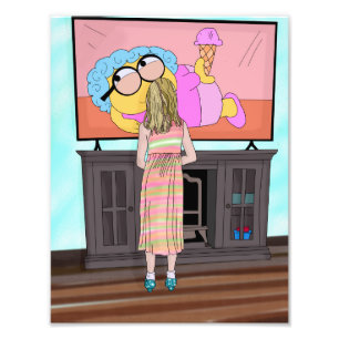 Blue Sparkly Shoes   Little Girl Watching Tv Photo Print