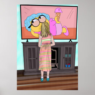 Blue Sparkly Shoes   Little Girl Watching Tv Poster