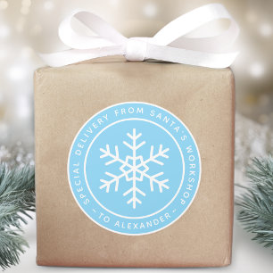 Blue Special Delivery from Santa to Name Snowflake Classic Round Sticker