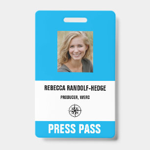 BLUE SPECIAL EVENT PRESS PASS and Photo I.D. Badge