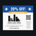 Blue Special Offer Discount Your Logo & QR Code Flyer<br><div class="desc">Special offer discount flyer for your small business with a blue banner at the top combined with a smaller yellow banner and bold white fonts. Special offer discount flyer personalized with your logo,  QR code,  and custom text.</div>