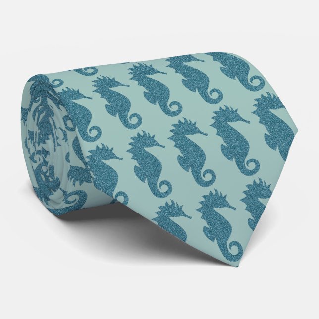 Blue Speckled Seahorses Tie (Rolled)