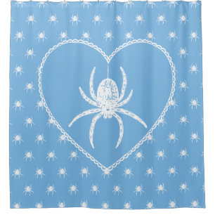 Blue Spider Heart Shower Curtain