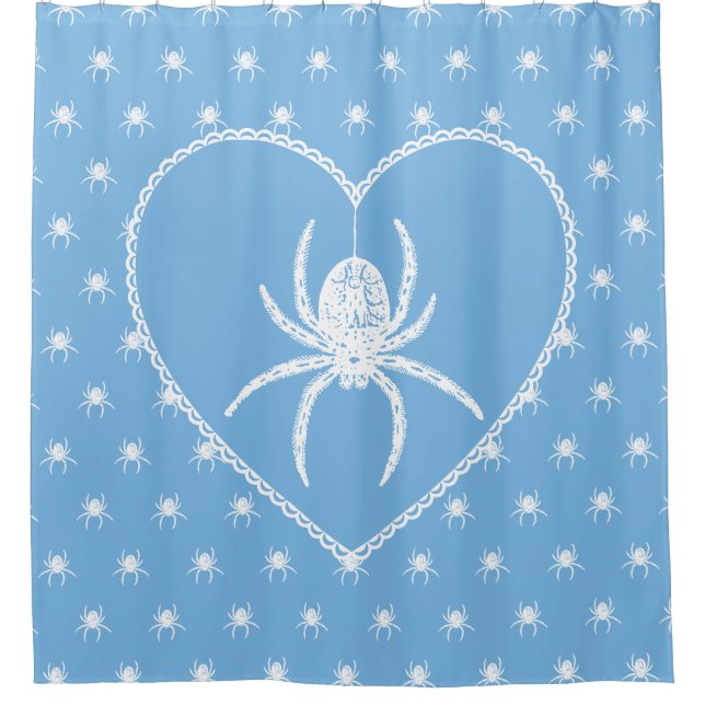Blue Spider Heart Shower Curtain (Front)