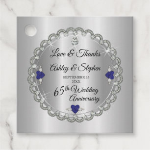 Blue Spinel Diamonds 65th Wedding Anniversary Favour Tags