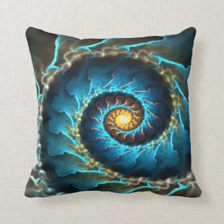 blue spiral abstract design fractal throw pillow