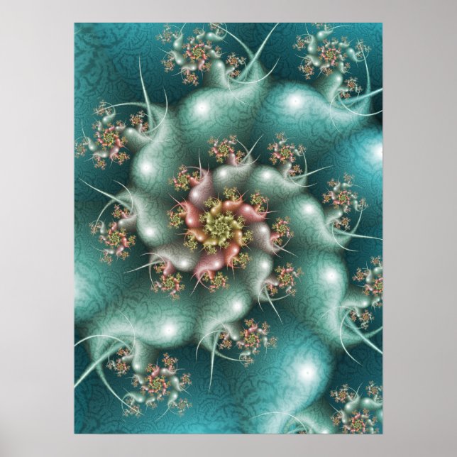Blue Spiral Fractal Poster (Front)