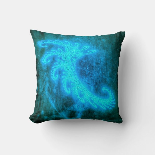 Blue Spiral Fractal Throw Pillow (Front)