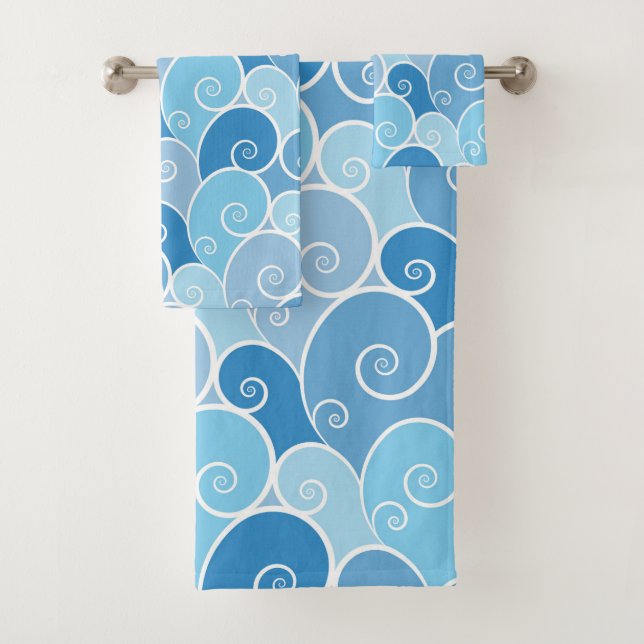 Blue Spiral Waves  Bath Towel Set (Insitu)