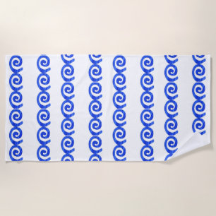 Blue spirals pattern on white beach towel