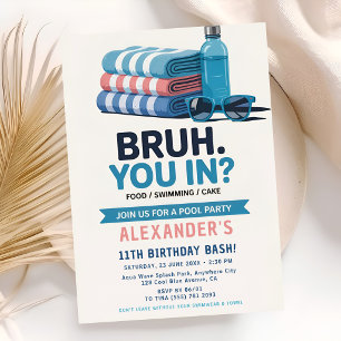 Blue Splash Boy Birthday Pool Party Invitation
