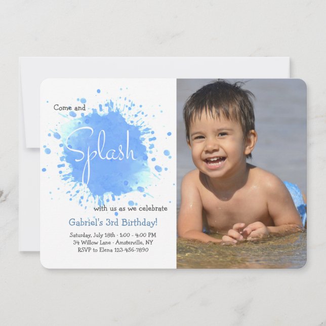 Blue Splash Photo Invitation (Front)
