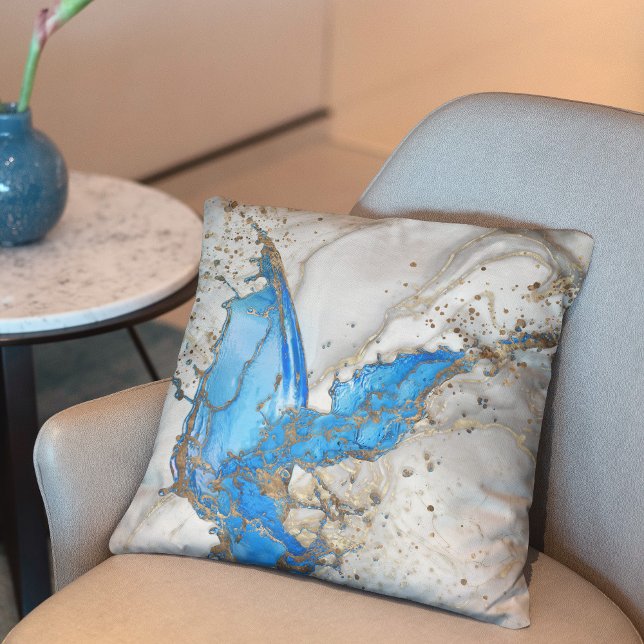 Blue splatter - grey marble and gold throw pillow (Creator Uploaded)