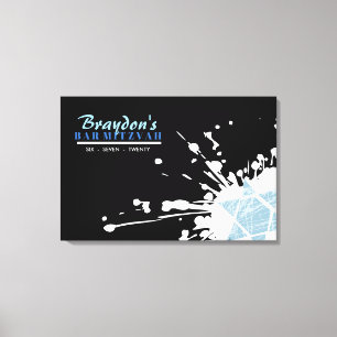 BLUE SPLATTER STAR Bar Bat Mitzvah Sign In Board