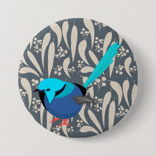 Blue Splendid Fairy Wren 3 Inch Round Button