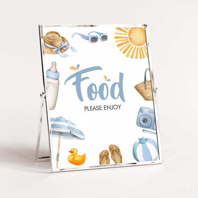 Blue Splish Splash Baby Shower Food Poster (Boy Summer Beach Baby Shower Food Sign)