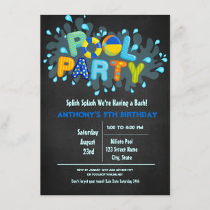 Blue Splish Splash  Come To Our Bash Pool Party Invitation