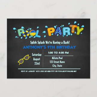 Blue Splish Splash  Come To Our Bash Pool Party Invitation