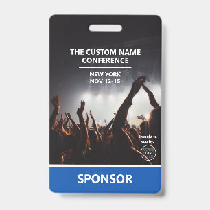 Blue Sponsor Access Pass QR Code Logo Conference Badge