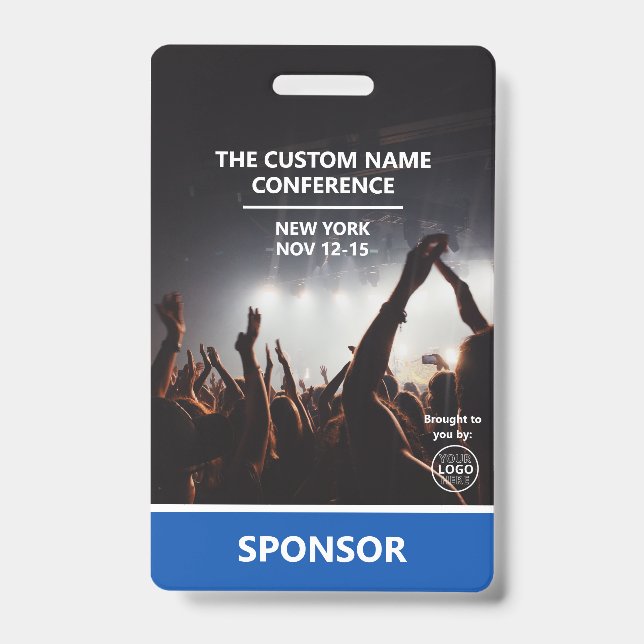 Blue Sponsor Access Pass QR Code Logo Conference  Badge (Front)