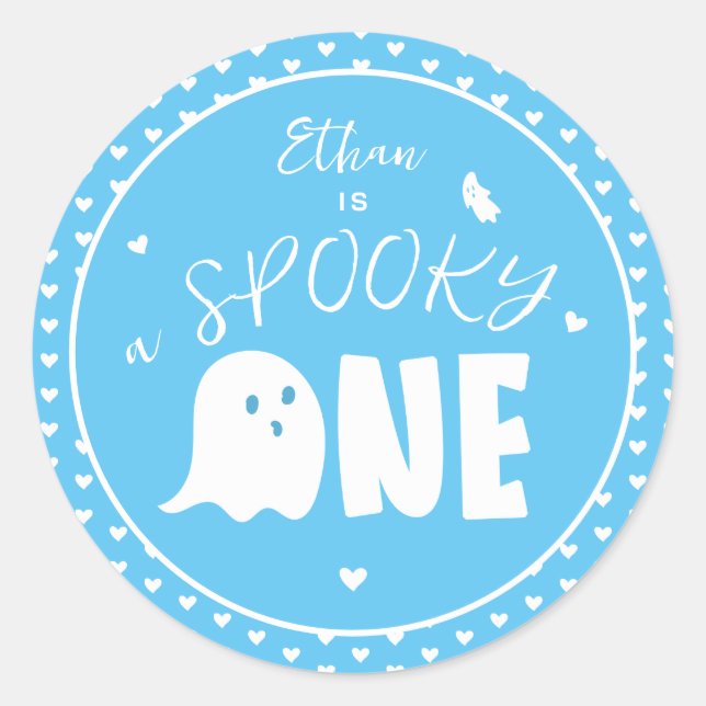 Blue Spooky One Boy Ghost Halloween 1st Birthday Classic Round Sticker (Front)