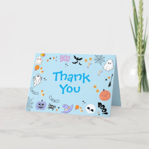 Blue Spooky One Cute Ghost Halloween 1st Birthday Thank You Card